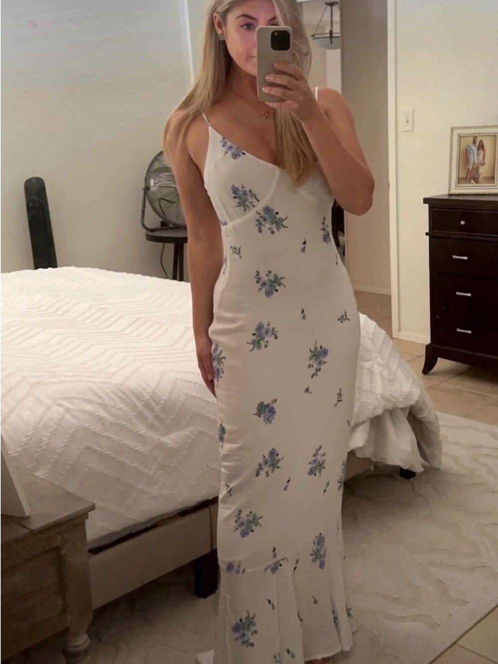 Princess Polly Cream Slip Maxi Dress with Blue Floral Print
